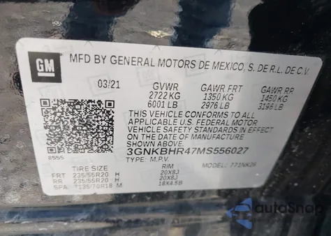 2021 Chevrolet Blazer Awd 2Lt z USA, uszkodzony, nr VIN 3GNKBHR47MS556027